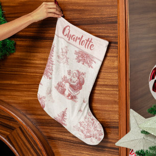 Personalisierter rosa Toile-Weihnachtsstrumpf Großer Weihnachtsstrumpf
