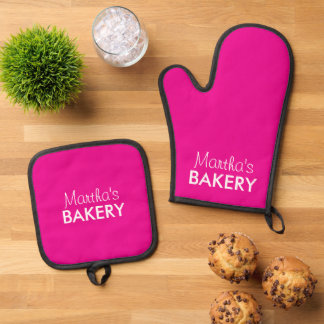 Personalisierter rosa Topfhalter und Backofen mit Ofenhandschuh & Topflappen-Set