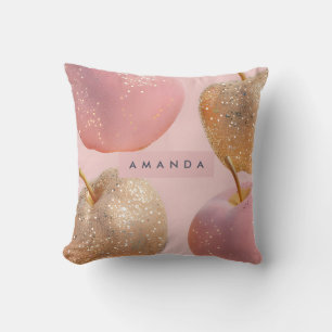 Personalisierter rosa und goldener Glitter-Apfel Kissen