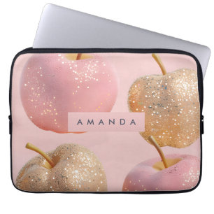 Personalisierter rosa und goldener Glitter-Apfel Laptopschutzhülle