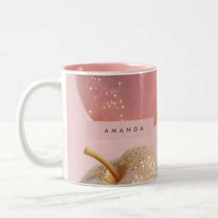 Personalisierter rosa und goldener Glitter-Apfel Zweifarbige Tasse