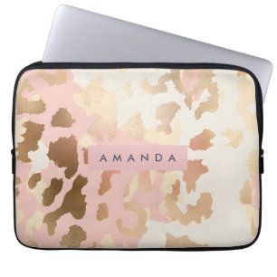 Personalisierter rosa und goldener Leopardenprint Laptopschutzhülle