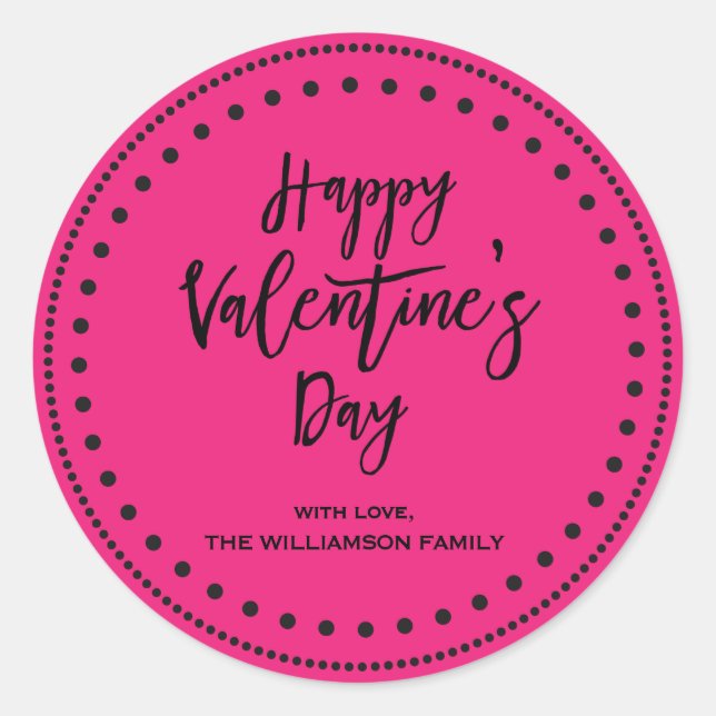 Personalisierter Rosa- und Schwarz-Happy Valentins Runder Aufkleber (Vorderseite)