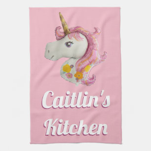 Personalisierter rosa Unicorn-Ballon Girly Geschirrtuch