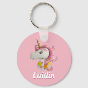 Personalisierter rosa Unicorn-Schlüsselring Schlüsselanhänger