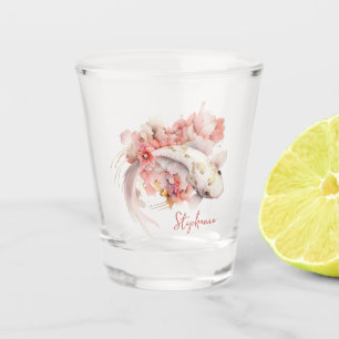 Personalisierter Rosa-Wasserfarben-Gold-Koi-Fisch- Schnapsglas