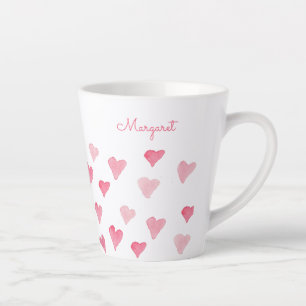 Personalisierter Rosa Wasserfarbenfrohe Herzklopfe Milchtasse