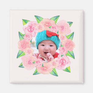 Personalisierter rosa WatercolorblumenWreath Magnet