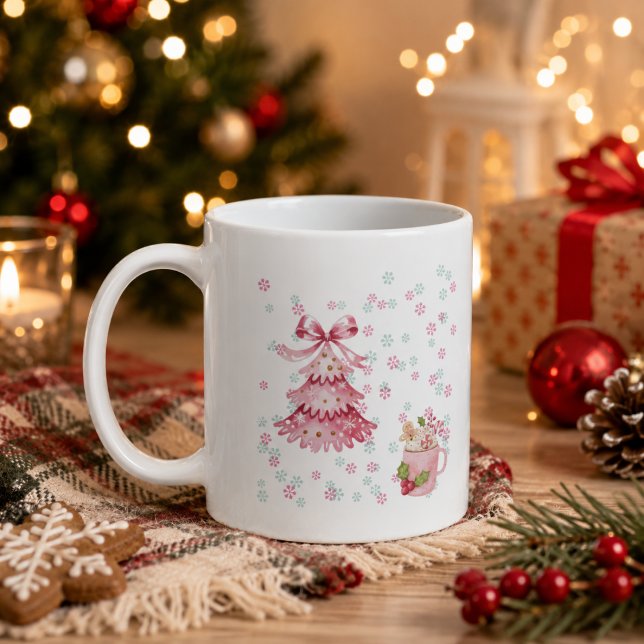 Personalisierter rosa Weihnachtsbaum-Mug Kaffeetasse (Von Creator hochgeladen)