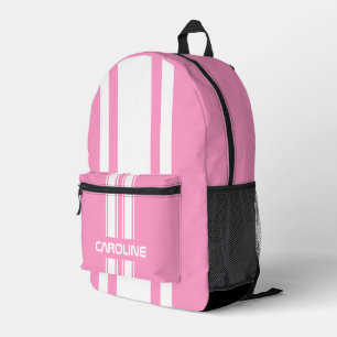 Personalisierter Rosa-Weiß-Rennstreifen Bedruckter Rucksack