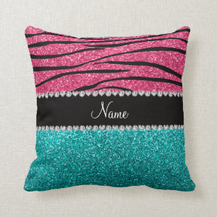 Personalisierter rosa Zebratürkis-NamensGlitter Kissen