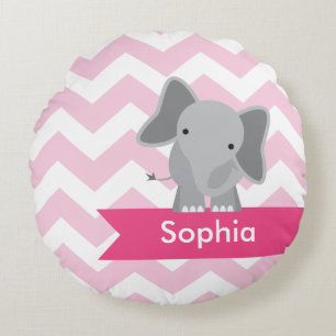 Personalisierter rosa Zickzack Elefant Rundes Kissen