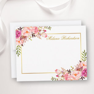 Personalisierter, rosafarbener, floraler Goldrahme Mitteilungskarte