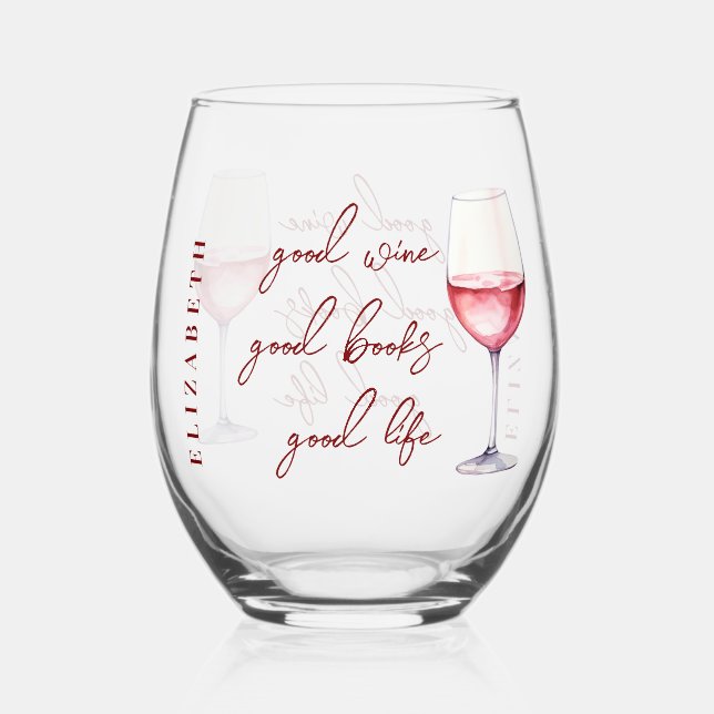Personalisierter Rosé-Rosa-Wein und Lover-Angebot Weinglas Ohne Stiel (Vorderseite)