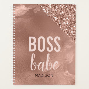 Personalisierter Roségold-Glitter   Pink Boss Babe Planer