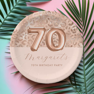 Personalisierter Roségold-Leopardenprint zum 70. G Pappteller