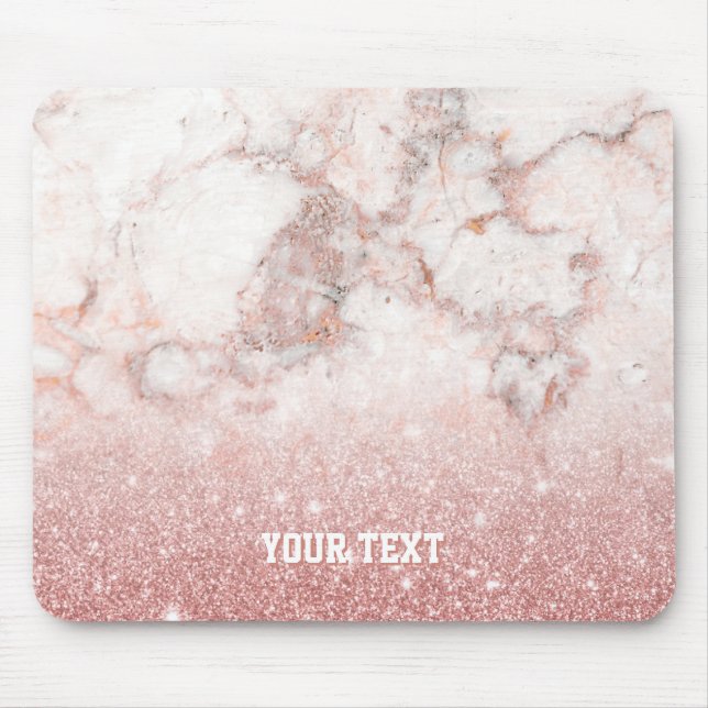 Personalisierter Rosen-GoldGlitzer-Weiß-Marmor Mousepad (Vorne)