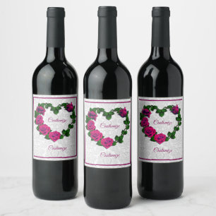 Personalisierter Rosen-Rebe-Herz-Wein-Aufkleber Weinetikett