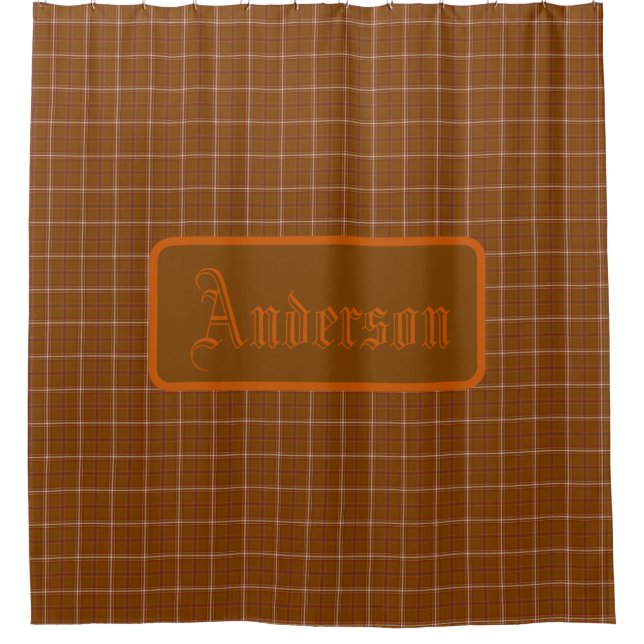 Personalisierter rostrot-orange karierter Duschvor Duschvorhang (Vorderseite)