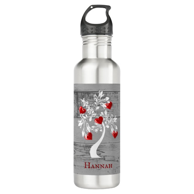 Personalisierter Roter Baum des Herzens Edelstahlflasche (Vorderseite)