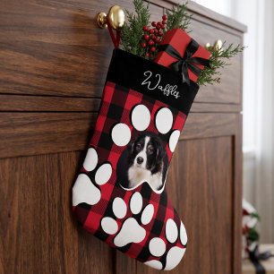 Personalisierter roter Büffel-Karo-Plaid-Haustier- Kleiner Weihnachtsstrumpf