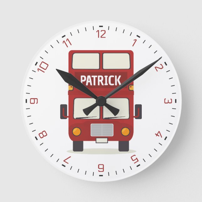 Personalisierter Roter Bus Runde Wanduhr (Vorderseite)