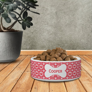 Personalisierter Roter Gingham mit Paw Prints und  Napf