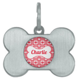 Personalisierter Roter Gingham mit Paw Prints und  Tiermarke