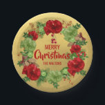 Personalisierter ROTER Goldfrohe WEIHNACHTEN Pappteller<br><div class="desc">Perfekter WeihnachtsParty-Papier-Teller zu wow Ihren Gästen.  Rotes Goldgrüne Farben mit Kranz.  FROHE WEIHNACHTEN können zu FROHE FEIERTAGE redigiert werden.  Nachname können zu redigiert werden u. GUTEN RUTSCH INS NEUE JAHR. Get zusammenpassende Servietten!</div>