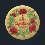 Personalisierter ROTER Goldfrohe WEIHNACHTEN Pappteller<br><div class="desc">Perfekter WeihnachtsParty-Papier-Teller zu wow Ihren Gästen.  Rotes Goldgrüne Farben mit Kranz.  FROHE WEIHNACHTEN können zu FROHE FEIERTAGE redigiert werden.  Nachname können zu redigiert werden u. GUTEN RUTSCH INS NEUE JAHR. Get zusammenpassende Servietten!</div>
