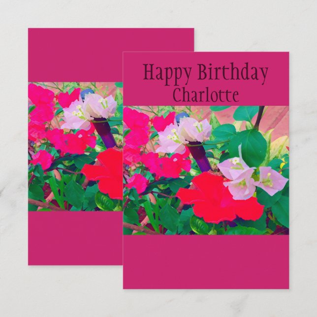 Personalisierter Roter Hibiskus zum Geburtstag Karte (Vorne/Hinten)