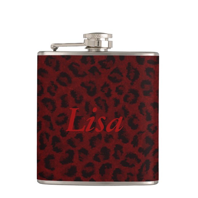 Personalisierter Roter Leopard-Skin Flachmann (Vorderseite)