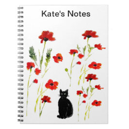 Personalisierter Roter Mohn Niedliche Katze Notizblock