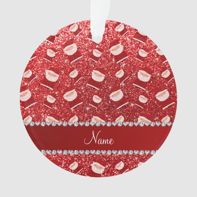 Personalisierter roter NamensGlitter Sankt Ornament (Vorderseite)