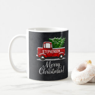 Personalisierter roter Pickup-Truck-Weihnachtsbaum Kaffeetasse