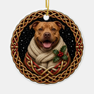 Personalisierter roter Pit Bull Celtic Knot Weihna Keramik Ornament