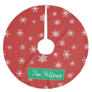 Personalisierter Roter Schneeflocken Polyester Weihnachtsbaumdecke