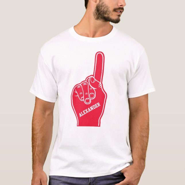 Personalisierter roter Sport-Schaum-Finger T-Shirt (Vorderseite)