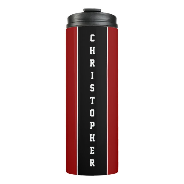 Personalisierter roter Streifen Thermosbecher (Vorderseite)