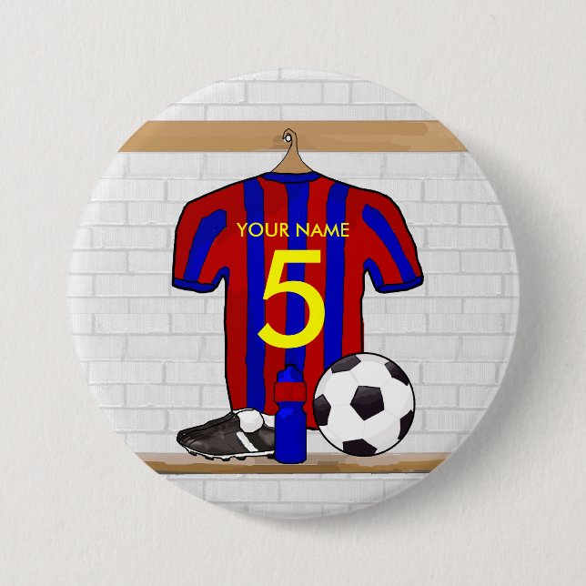 Personalisierter roter und blauer Fußball-Fußball Button (Vorderseite)