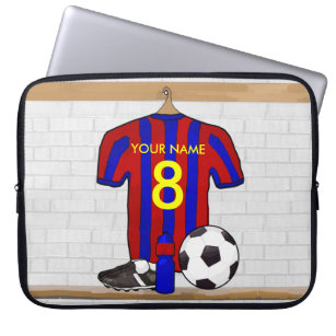 Personalisierter roter und blauer Fußball-Fußball Laptopschutzhülle