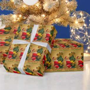 Personalisierter Roter und Grüner Weihnachtsmann a Geschenkpapier