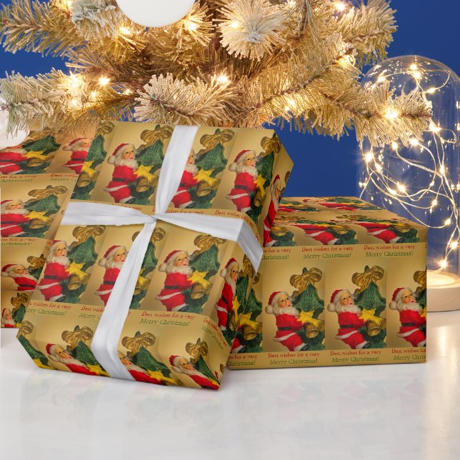 Personalisierter Roter und Grüner Weihnachtsmann a Geschenkpapier (Feiertage)