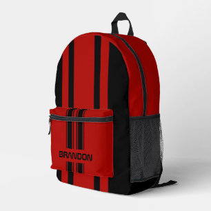 Personalisierter roter und schwarzer Rennstreifen- Bedruckter Rucksack