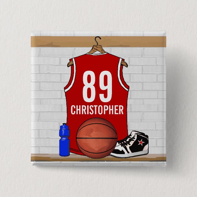 Personalisierter roter und weißer Basketball Button (Vorderseite)