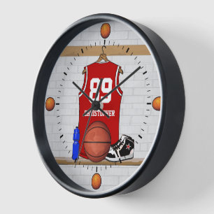 Personalisierter roter und weißer Basketball Wanduhr