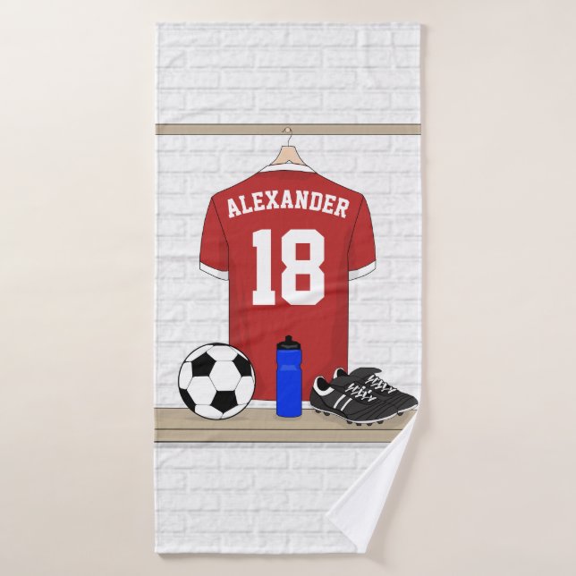 Personalisierter roter und weißer Fußball-Fußball Badhandtuch Set (Badehandtuch)