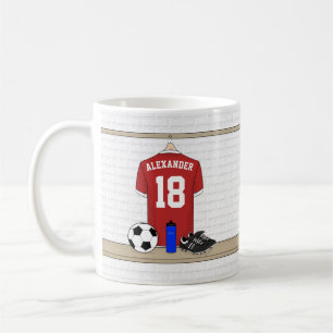Personalisierter roter und weißer Fußball-Fußball Kaffeetasse