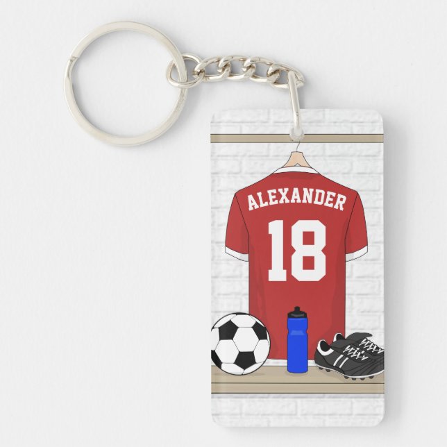 Personalisierter roter und weißer Fußball-Fußball Schlüsselanhänger (Vorderseite)