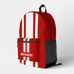 Personalisierter roter und weißer Rennstreifen Bedruckter Rucksack